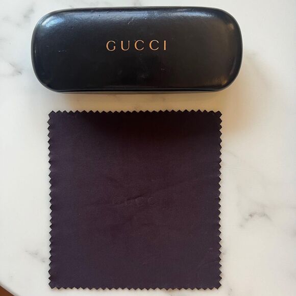 GUCCI Black Leather Suede Interior Hard Clamshell Sunglasses Eyeglasses Case - Picture 3 of 12
